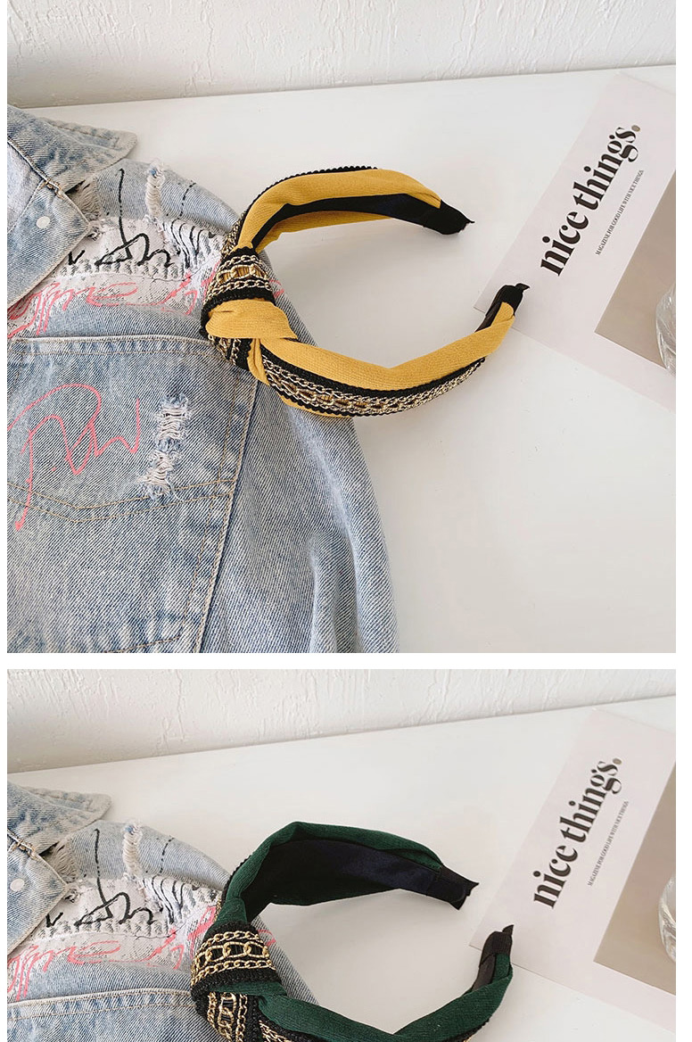 Fashion Yellow Wide-sided Satin Alloy Chain Knotted Headband,Head Band