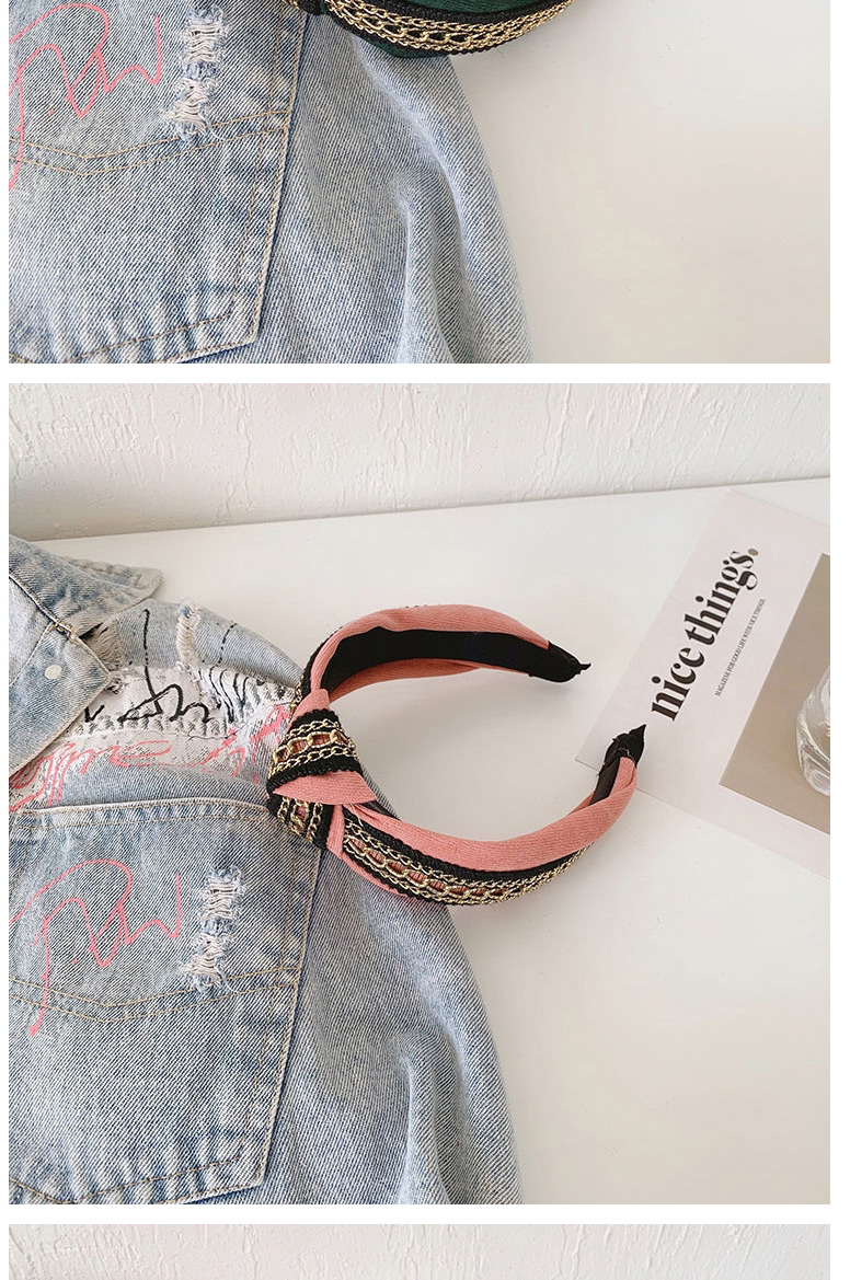 Fashion Pink Wide-sided Satin Alloy Chain Knotted Headband,Head Band