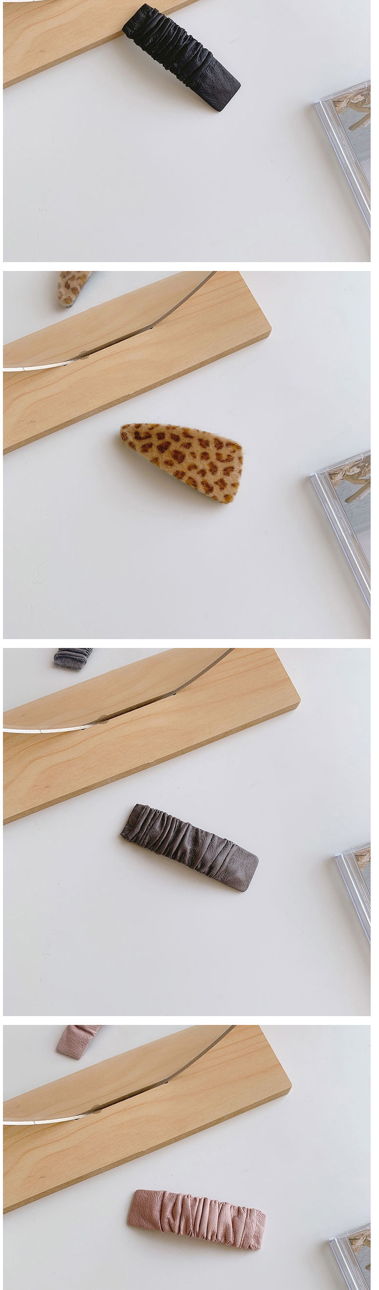 Fashion Gray Leopard Print Plush Pleated Geometric Hairpin,Hairpins