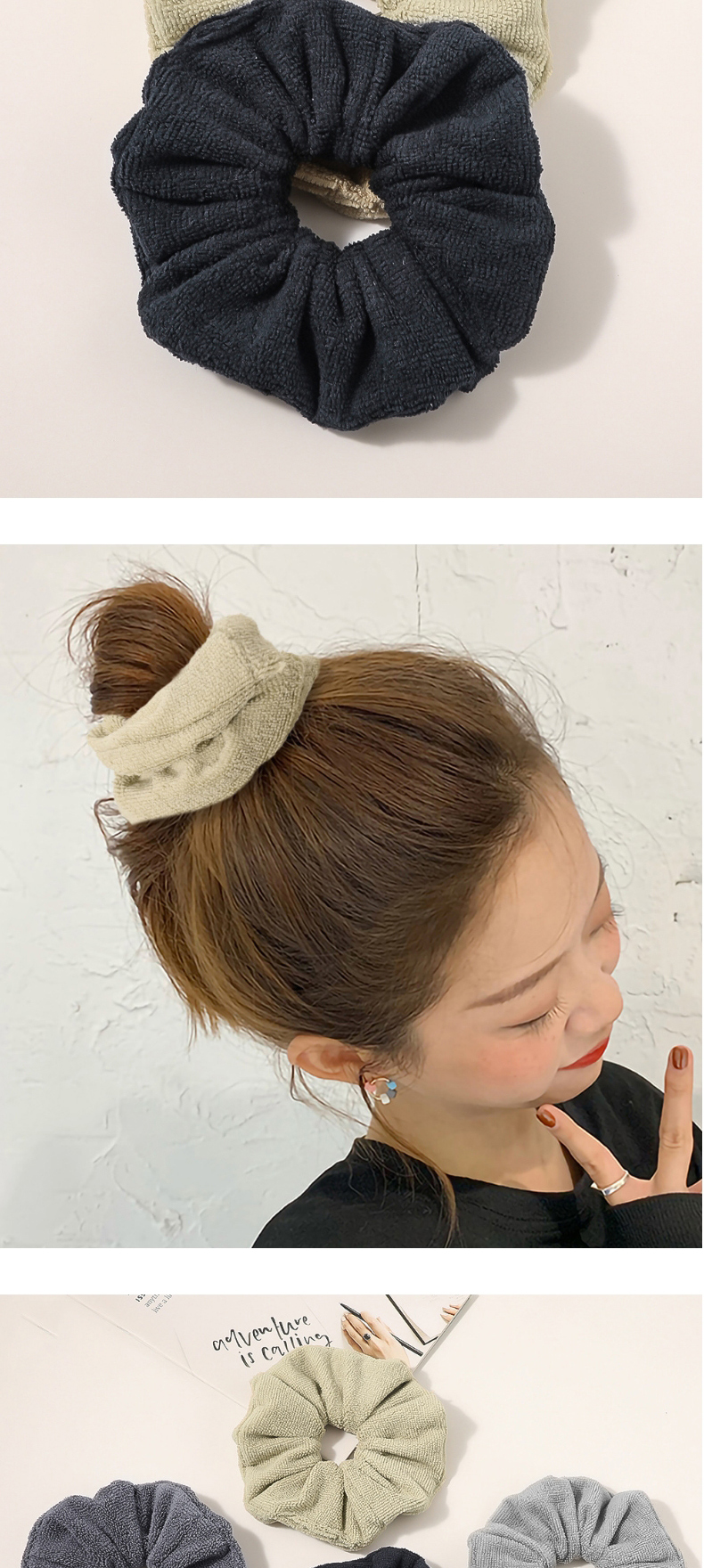 Fashion 14 Cm-light Gray Absorbent Plush Solid Color Large Intestine Loop Hair Rope,Hair Ring