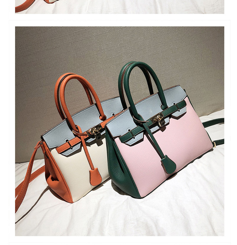 Fashion Black Lychee Pattern Platinum Stitching Contrast Color Shoulder Messenger Bag,Shoulder bags