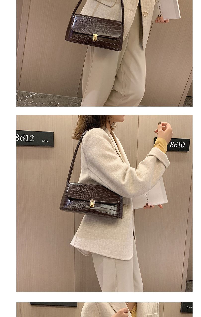 Fashion Coffee Color Crocodile Pattern Lock Flap Crossbody Bag,Shoulder bags