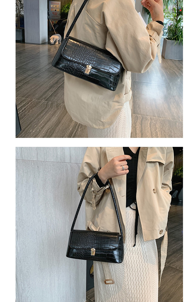 Fashion Black Crocodile Pattern Lock Flap Crossbody Bag,Shoulder bags