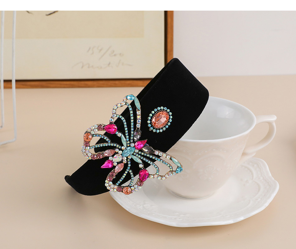Fashion Black Fabric Alloy Diamond-studded Butterfly Headband,Head Band