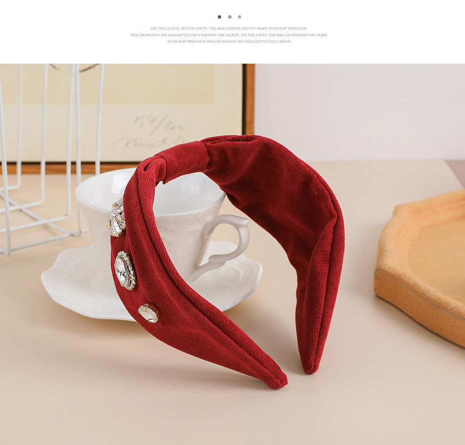 Fashion Red Wine Fabric Diamond-studded Knotted Headband,Head Band