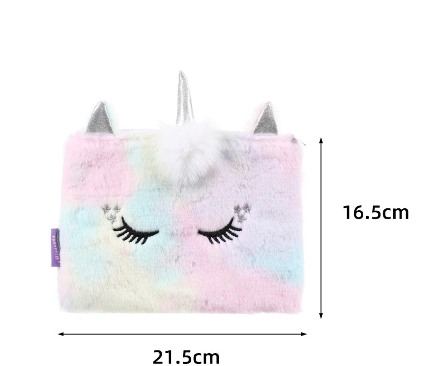 Fashion Color Unicorn Square Pointed Plush Stationery Bag,Pencil Case/Paper Bags