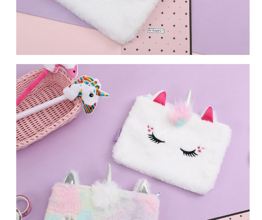 Fashion Light Pink Unicorn Square Pointed Plush Stationery Bag,Pencil Case/Paper Bags