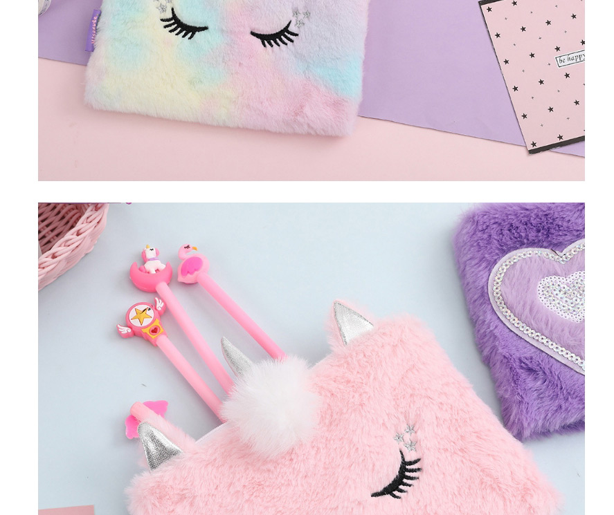Fashion Light Pink Unicorn Square Pointed Plush Stationery Bag,Pencil Case/Paper Bags