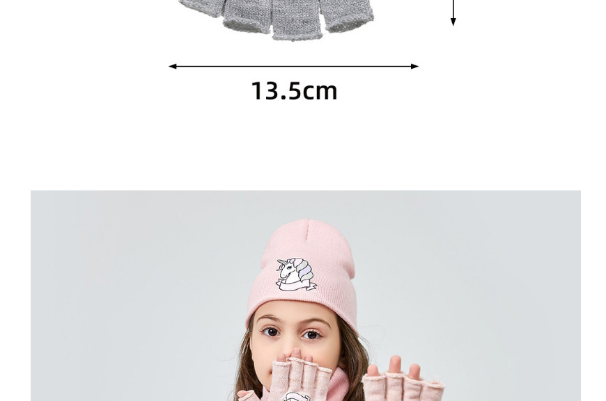 Fashion Light Grey Unicorn Kids Knitted Open Toe Gloves,Gloves