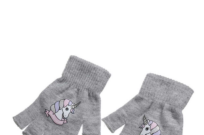 Fashion Light Pink Unicorn Kids Knitted Open Toe Gloves,Gloves