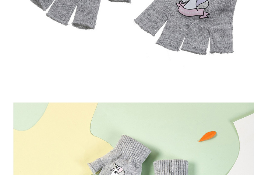 Fashion Light Grey Unicorn Kids Knitted Open Toe Gloves,Gloves