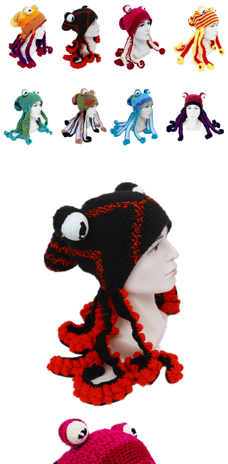 Fashion Blue And White Octopus Handmade Crochet Contrast Color Woolen Hat,Knitting Wool Hats