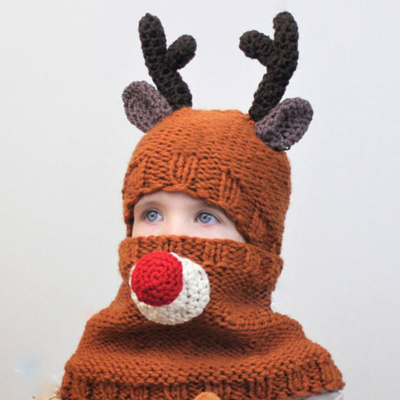Fashion Bear Brown Two-piece Antler Bear Child Hat And Scarf,Children