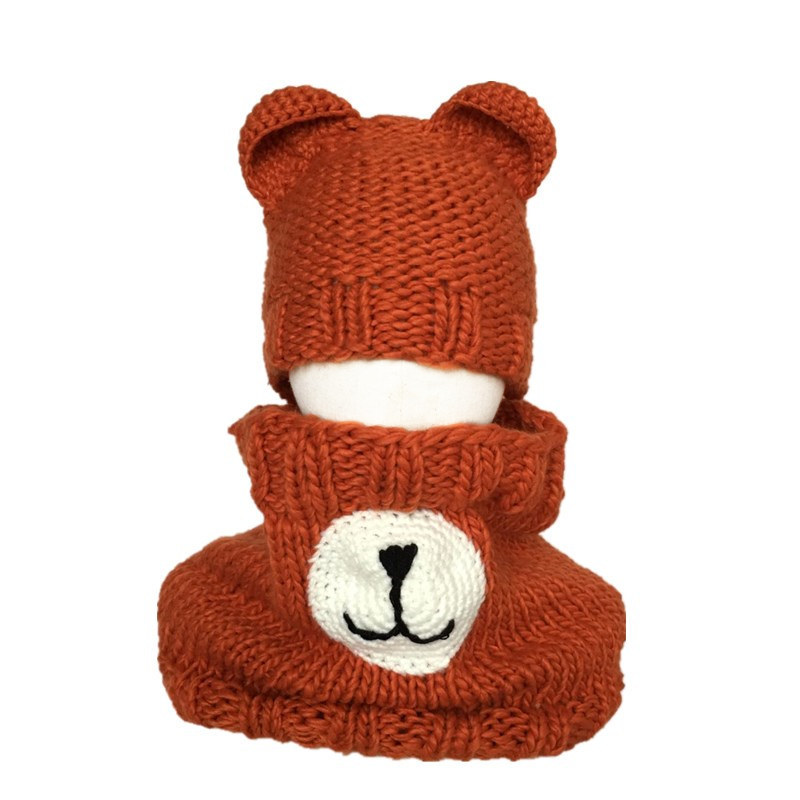Fashion Bear Brown Two-piece Antler Bear Child Hat And Scarf,Children
