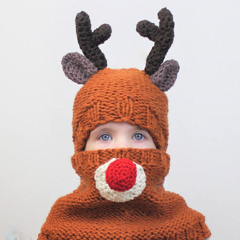 Fashion Fawn Brown Two-piece Antler Bear Child Hat And Scarf,Children