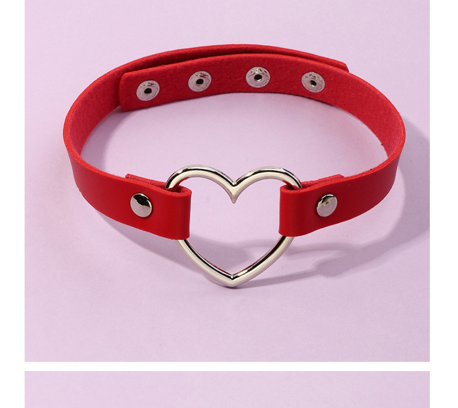 Fashion Scarlet Pu Leather Love Heart Alloy Hollow Geometric Necklace,Chokers