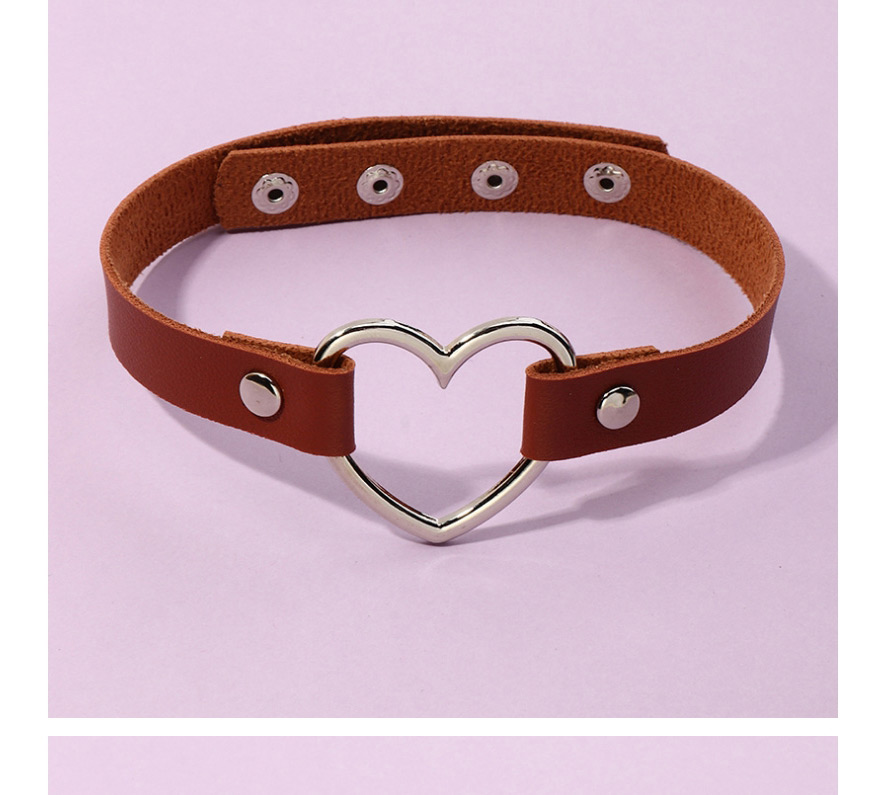 Fashion Sapphire Pu Leather Love Heart Alloy Hollow Geometric Necklace,Chokers