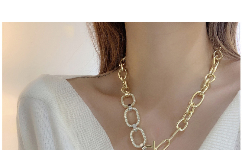 Fashion Silver Color Thick Chain Ring Flashing Diamond Stitching Necklace,Chains