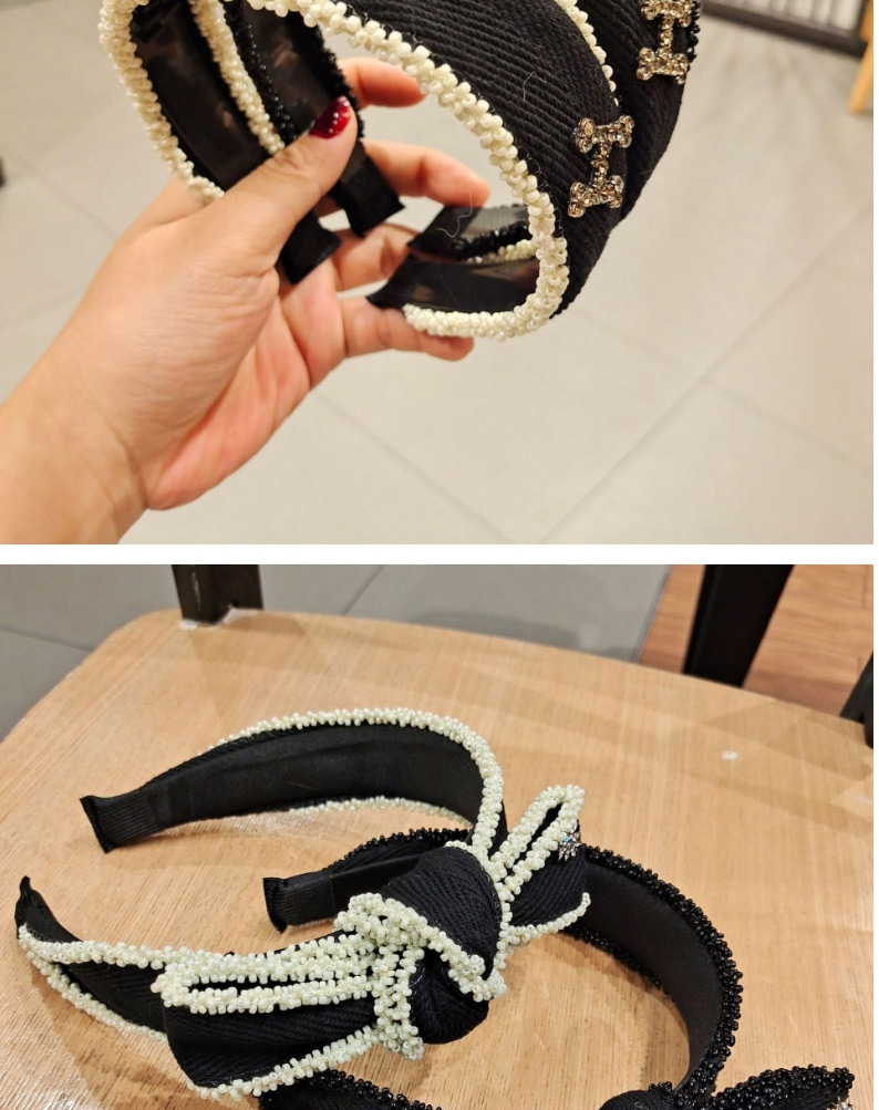 Fashion White Bow Knotted Bowknot Handmade Beaded Fabric Wide-brimmed Headband,Head Band