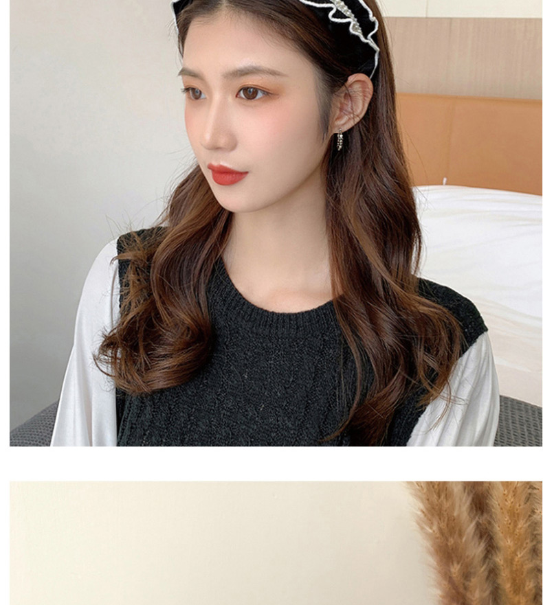 Fashion Zircon With Black Edges On White Wide-brimmed Pearl Knitted Rhinestone Wave Headband,Head Band