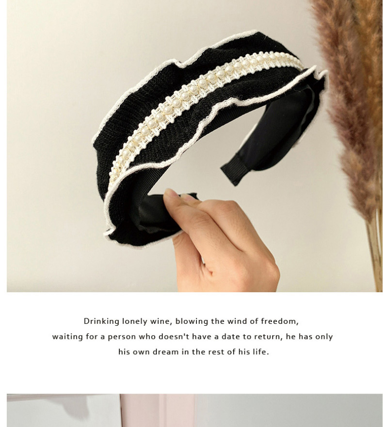Fashion Black And White Pearls Wide-brimmed Pearl Knitted Rhinestone Wave Headband,Head Band