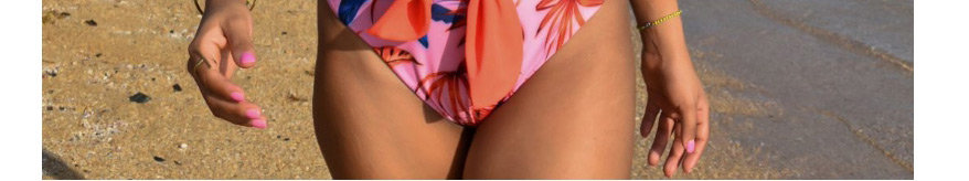 Fashion Pink Print High-waist Printed Belt Ruffled Split Swimsuit,Bikini Sets