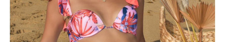Fashion Pink Print High-waist Printed Belt Ruffled Split Swimsuit,Bikini Sets