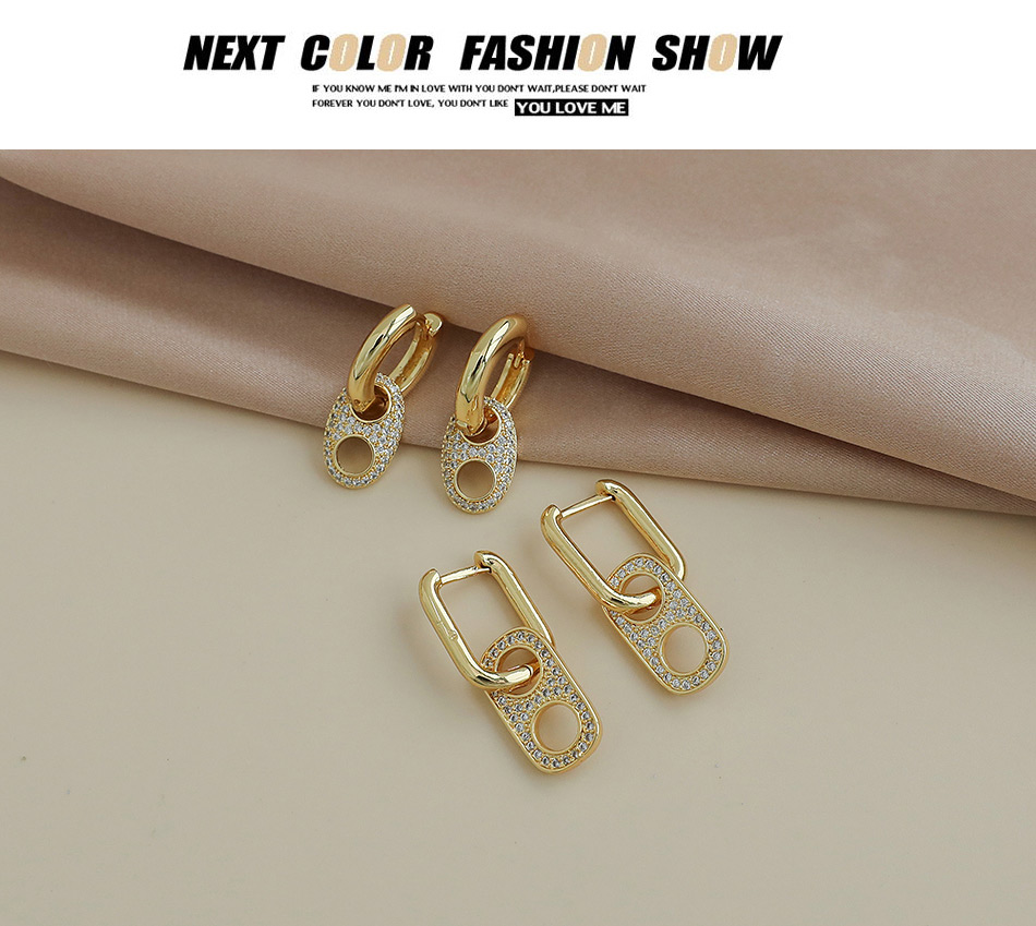 Fashion Gold Color Copper Inlaid Zircon Geometric Earrings,Earrings