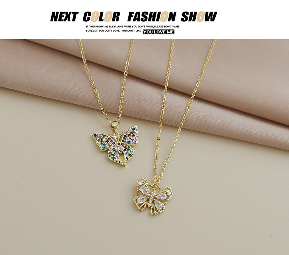 Fashion Gold Color Copper Inlaid Zircon Butterfly Necklace,Necklaces