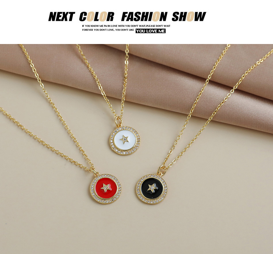 Fashion White Copper Inlaid Zircon Five-pointed Star Necklace,Necklaces