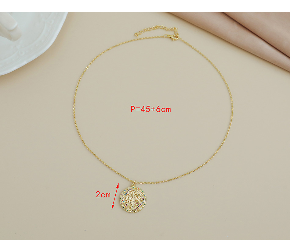 Fashion Gold Color Copper Inlaid Zircon Tree Of Life Necklace,Necklaces