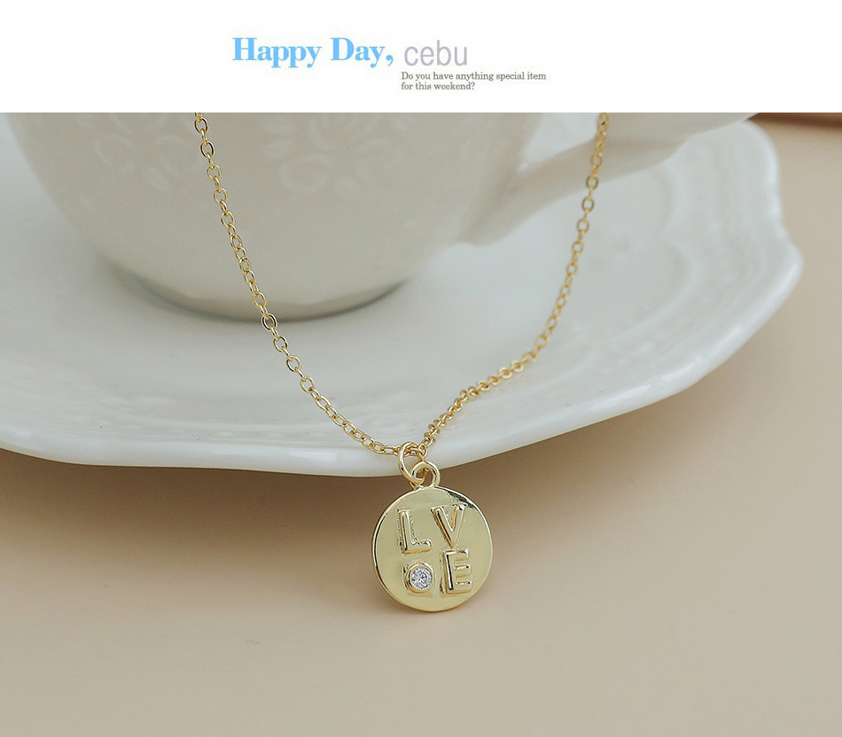 Fashion Gold Color Copper Inlaid Zircon Letter Love Necklace,Necklaces