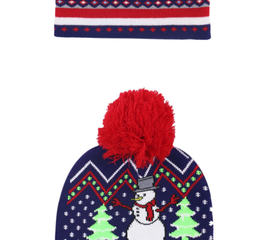 Fashion Blue Snowman Christmas Snowman Elk Knitted Jacquard Hat With Ball,Children