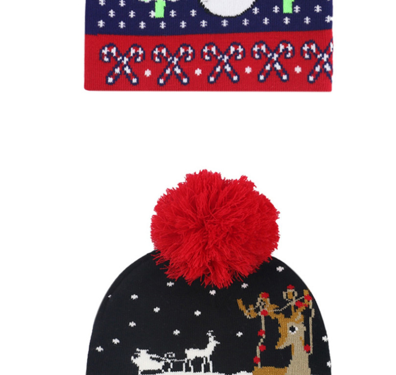 Fashion Black Santa Christmas Snowman Elk Knitted Jacquard Hat With Ball,Children