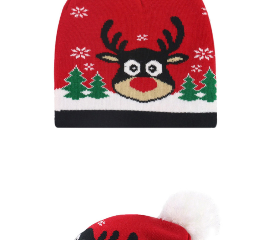Fashion Elk Christmas Snowman Elk Knitted Jacquard Hat With Ball,Children