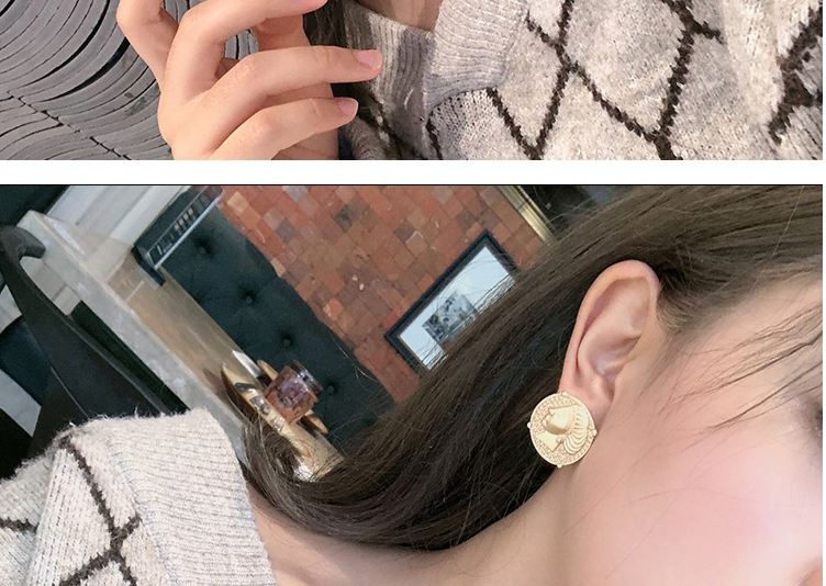 Fashion Gold Color Coin Portrait Embossed Alloy Earrings,Stud Earrings