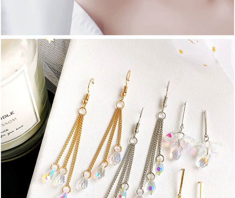 Fashion Long Gold Crystal Long Chain Alloy Geometric Earrings,Hoop Earrings