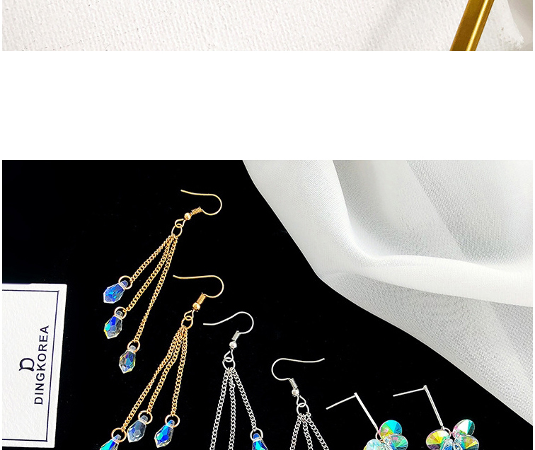 Fashion Long Gold Crystal Long Chain Alloy Geometric Earrings,Hoop Earrings