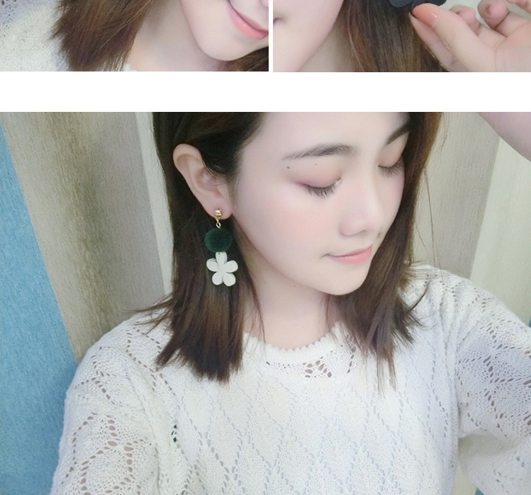 Fashion Black Hairball Wooden Flowers Long Plush Earrings,Drop Earrings