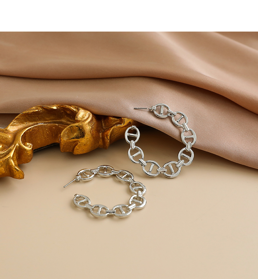 Fashion Golden Alloy Chain Semicircular Earrings,Stud Earrings