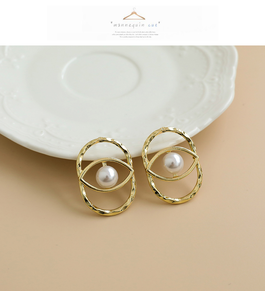 Fashion Golden Alloy Pearl Hollow Oval Eye Stud Earrings,Stud Earrings