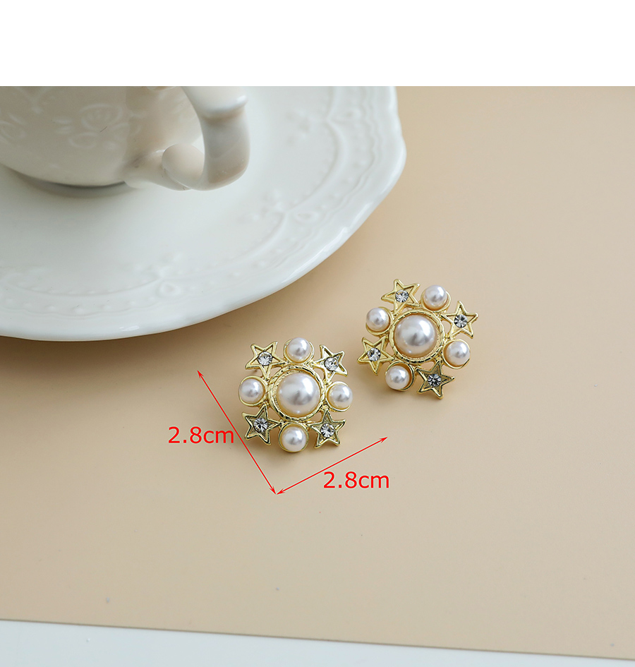 Fashion Golden Alloy Diamond Pearl Pentagram Stud Earrings,Stud Earrings