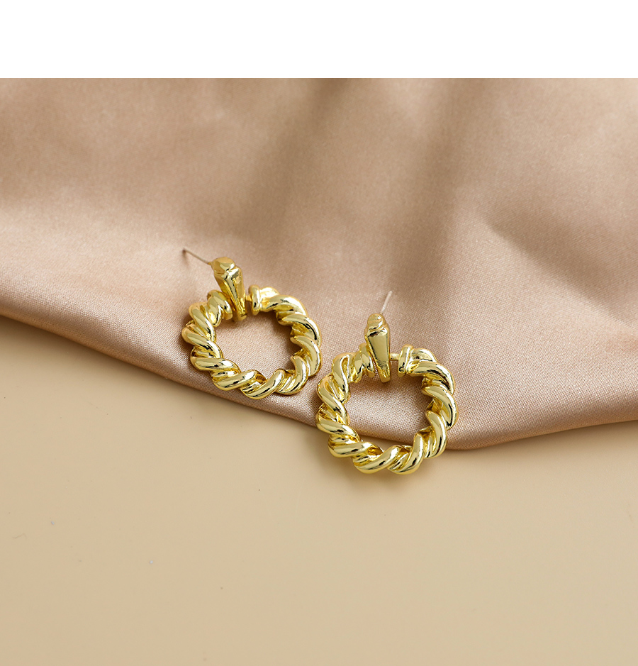Fashion Golden Alloy Twisted Hollow Round Earrings,Stud Earrings