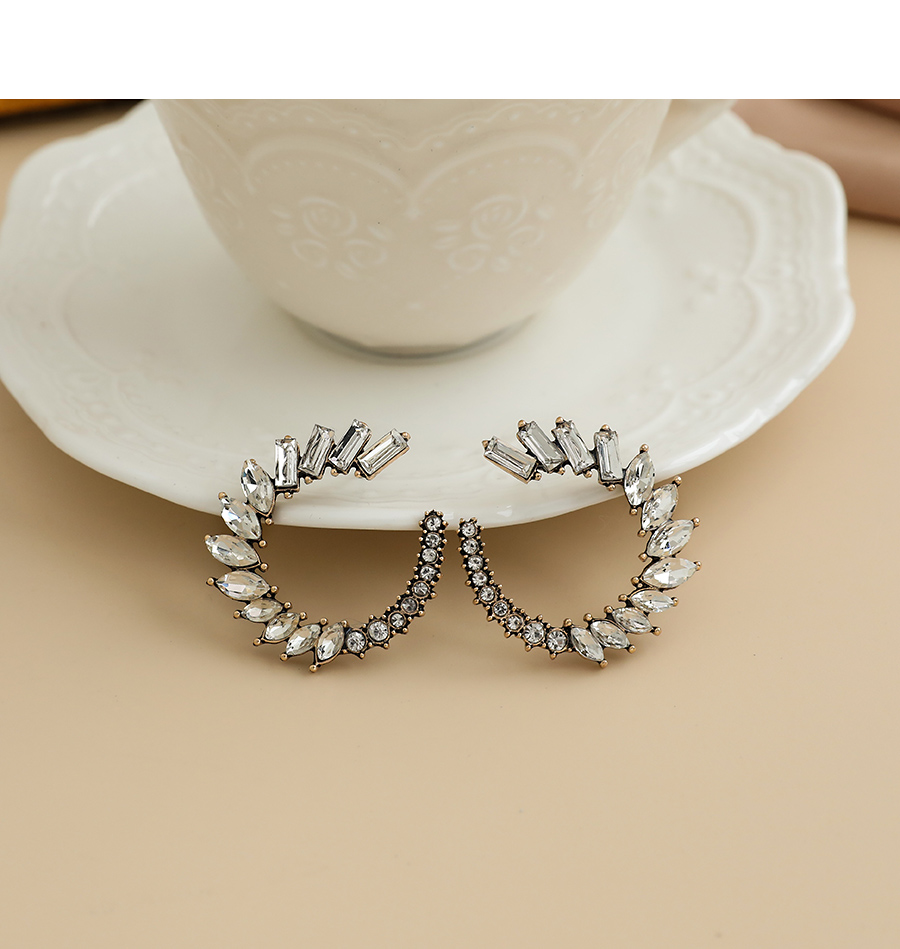 Fashion White Alloy Diamond Semicircle Earrings,Stud Earrings