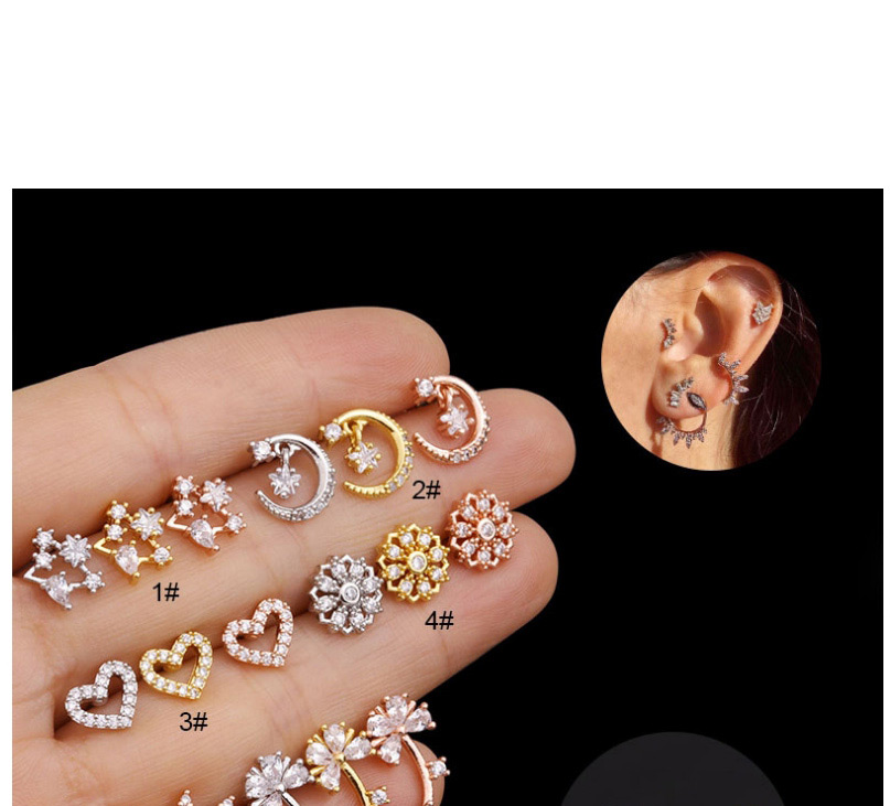 Fashion Silver Color Five-pointed Star Geometric Stainless Steel Threaded Micro-inlaid Zircon Earrings,Earrings