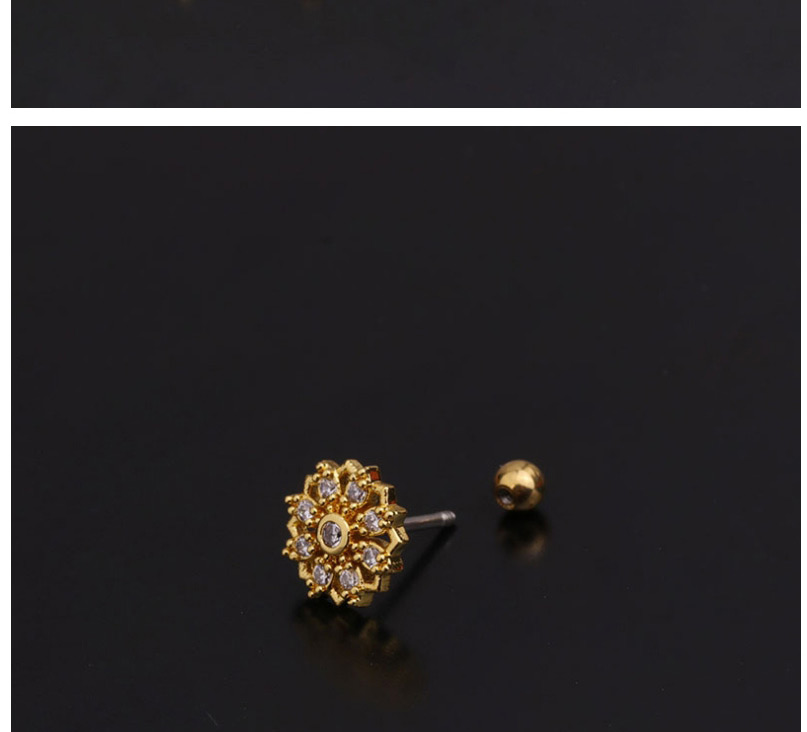 Fashion Rose Gold Flower Geometric Stainless Steel Threaded Micro-inlaid Zircon Earrings,Earrings
