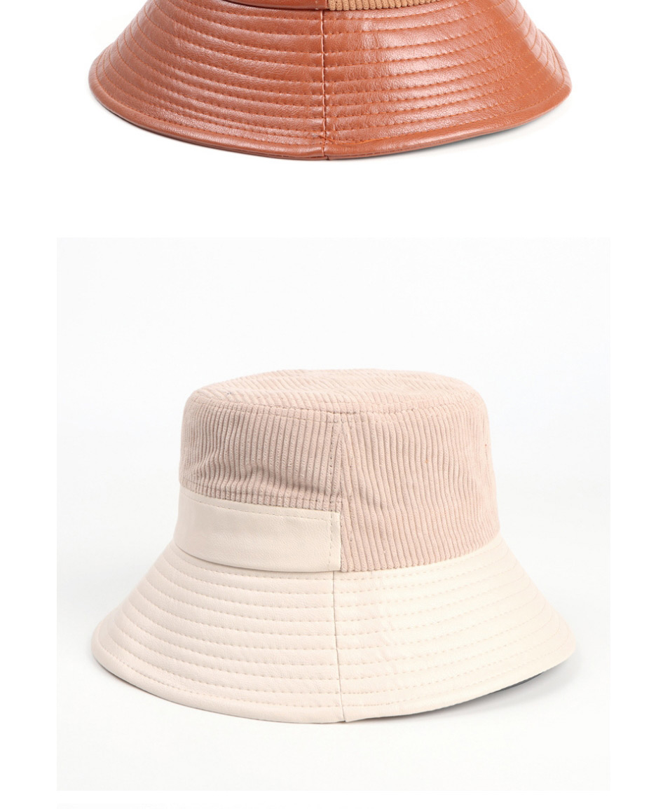 Fashion Off-white Pu Leather Corduroy Stitching Fisherman Hat,Beanies&Others