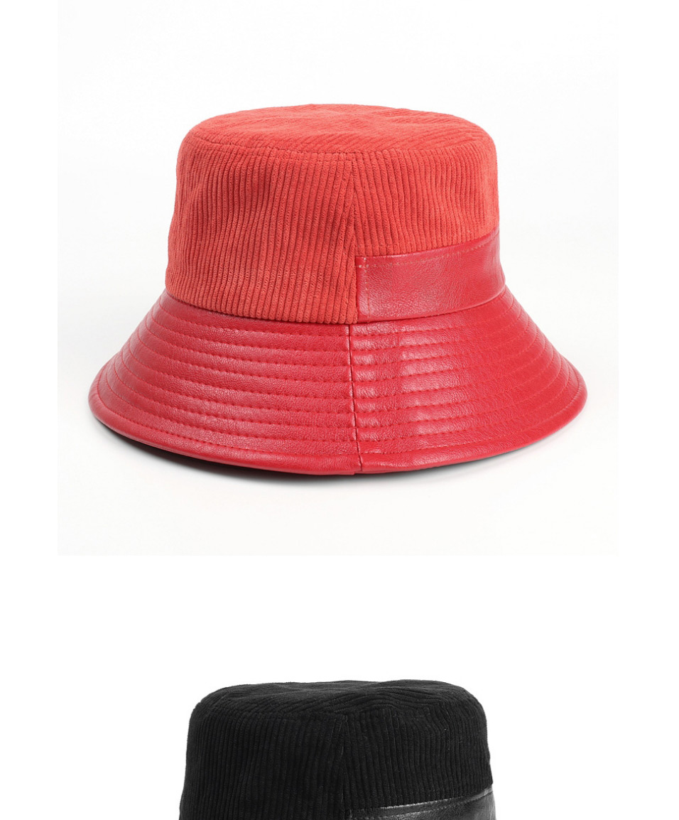 Fashion Off-white Pu Leather Corduroy Stitching Fisherman Hat,Beanies&Others