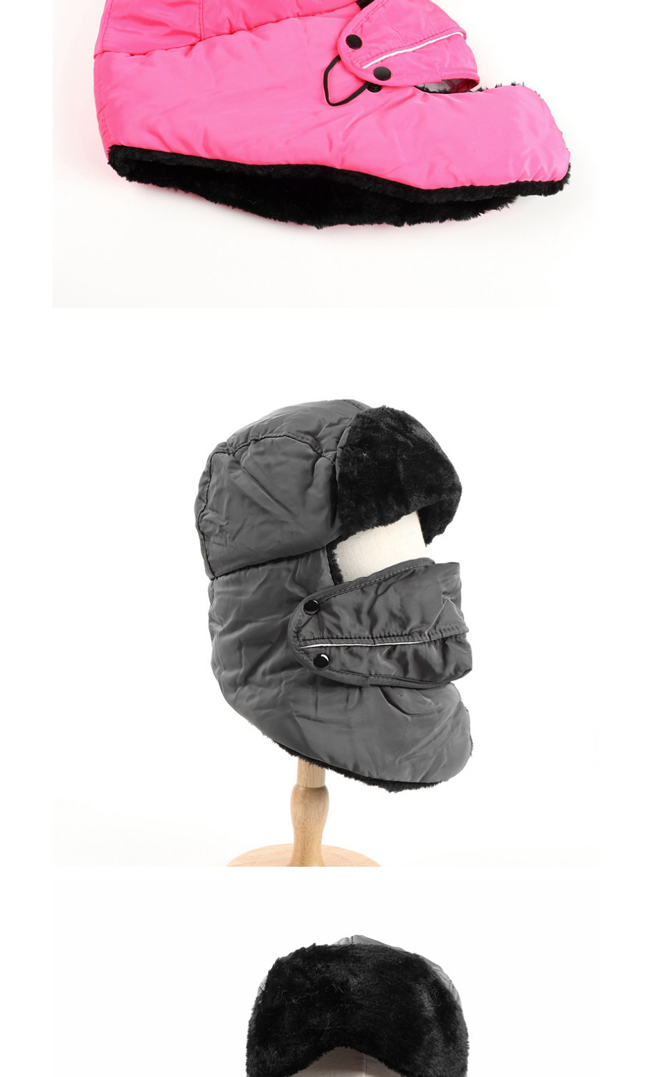 Fashion Navy Plus Velvet Warm Ear Protection Stitching Windproof Hood Neck Cap,Beanies&Others