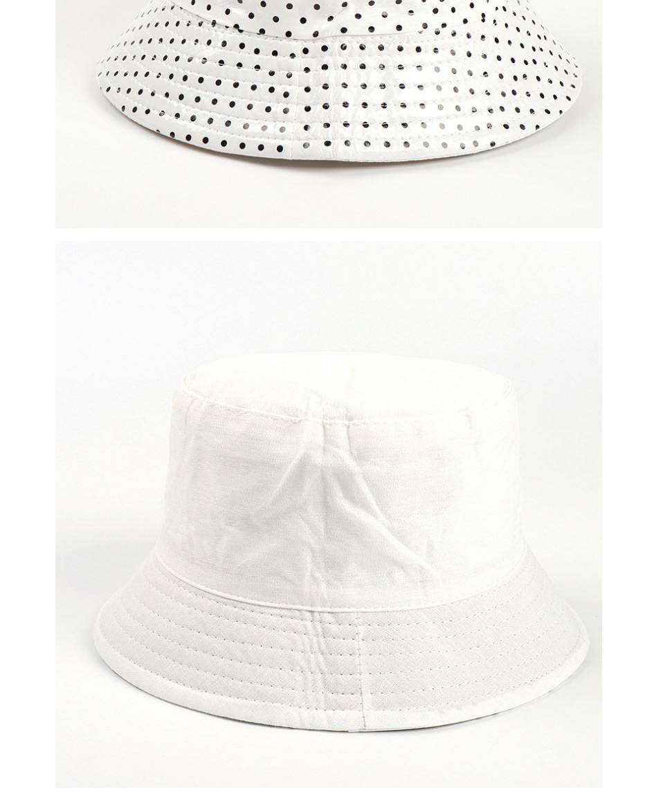 Fashion White Polka Dot Print Double-sided Pu Leather Fisherman Hat,Beanies&Others